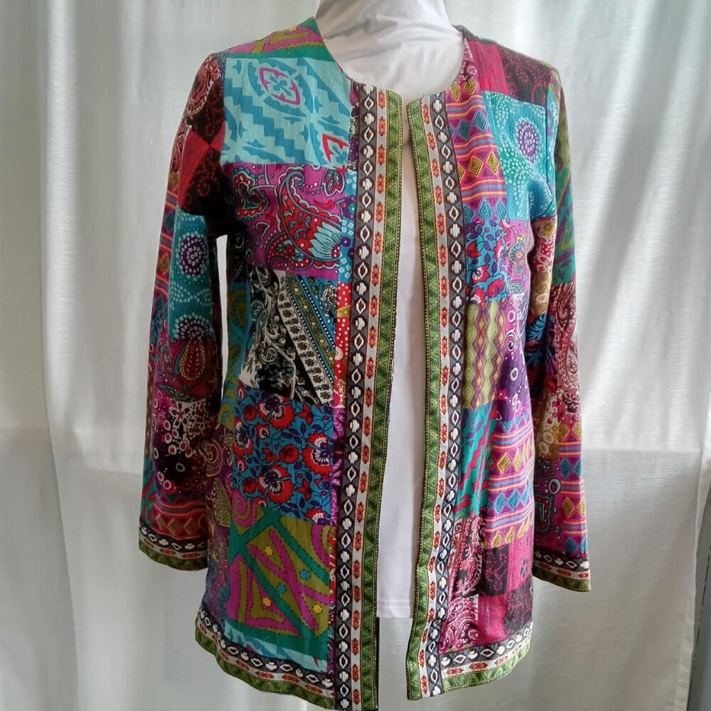 Vintage quilted cardigan for women - Ethnic style - Floral print - Long sleeves